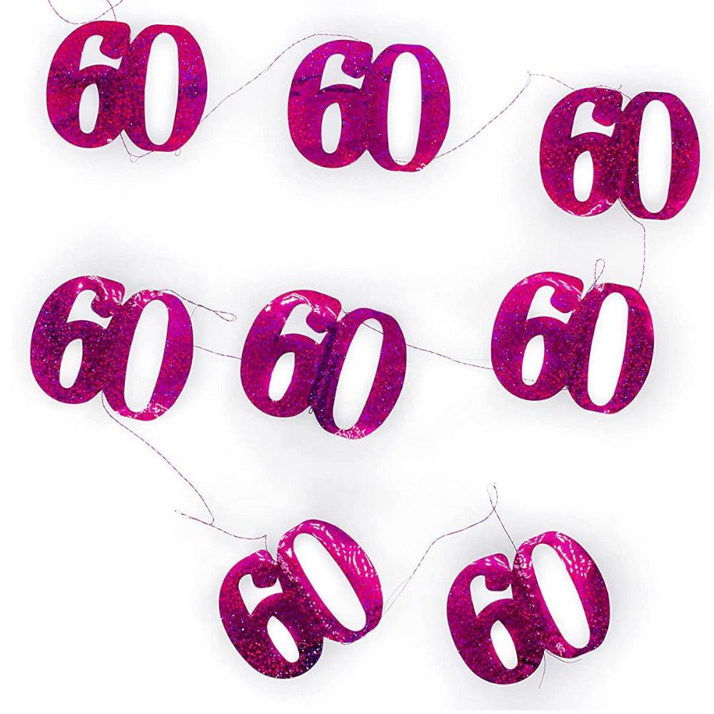 Pink Glitz 60th Birthday String Decorations 1.5m (Pack of 6)