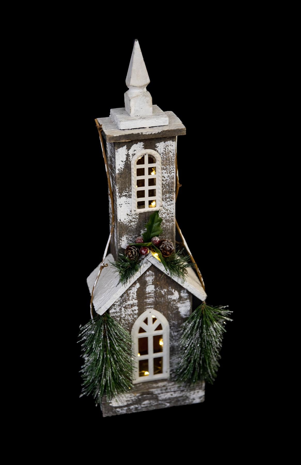 Wooden House Warm White Bulb - 15x10x52cm