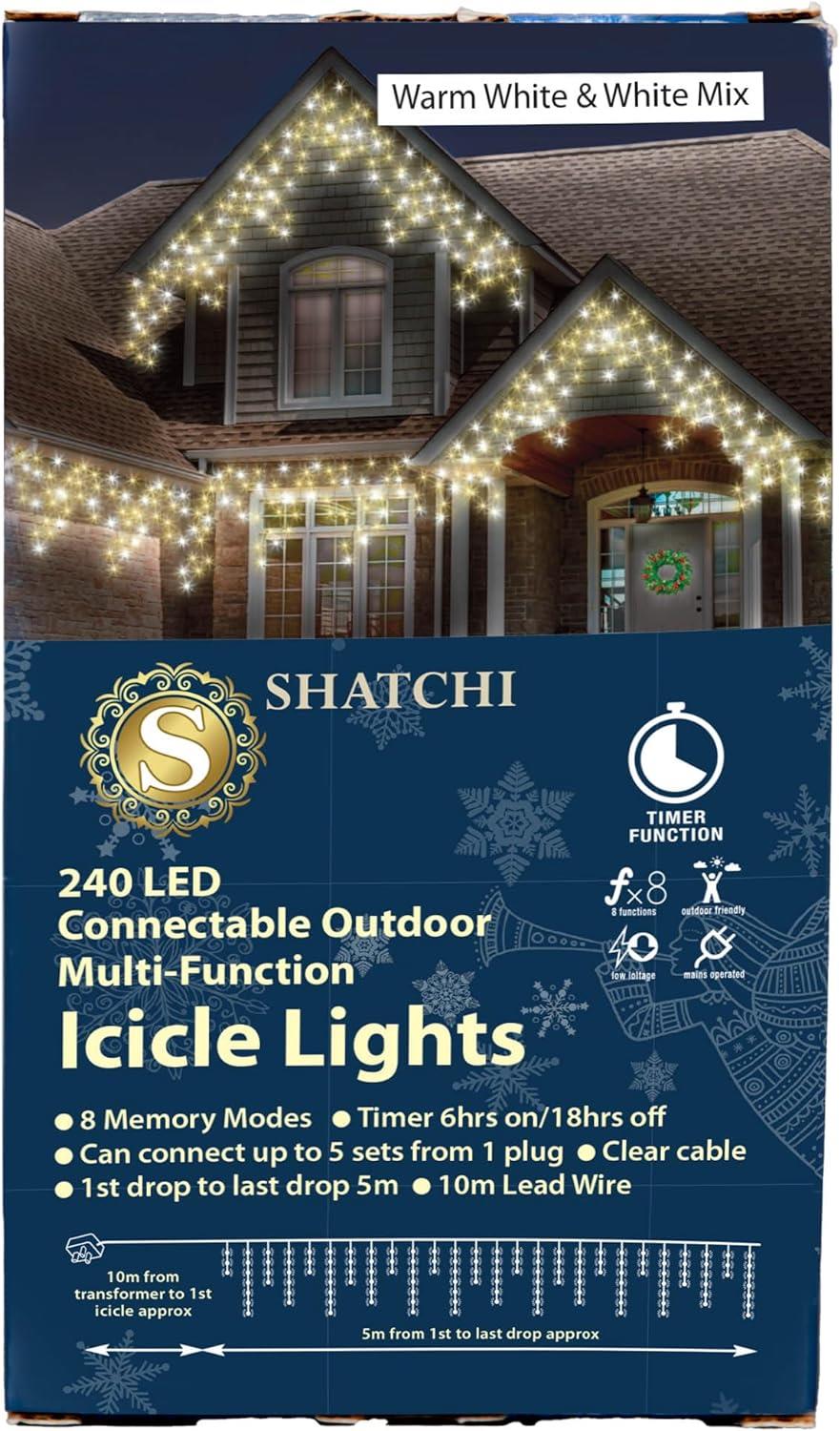 720 White & Warm White LED Connectable MF Icicle String Lights - 15m