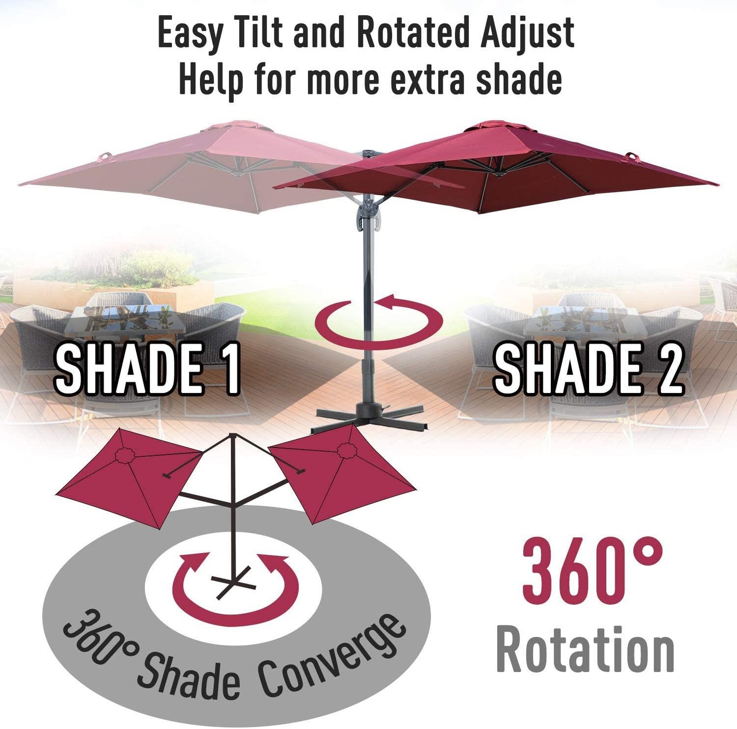 Burgundy Parasol Square Umbrella, 264x40x16cm