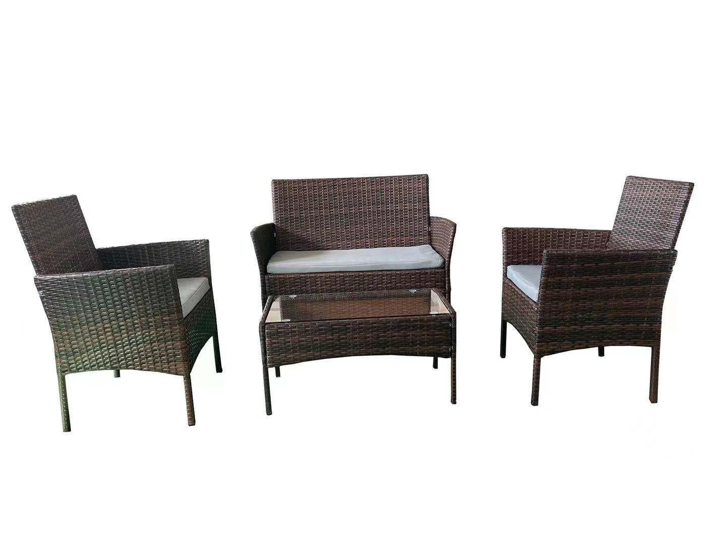 Brown Rattan Sofa 1 Sofa, 2 Chair, 1 Table Set