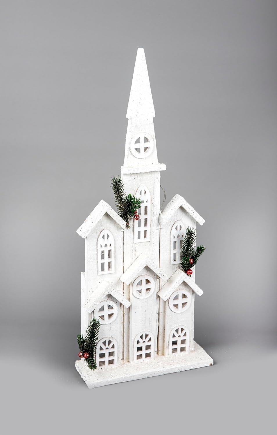 LED White Wooden Church House 24x8x58CMation