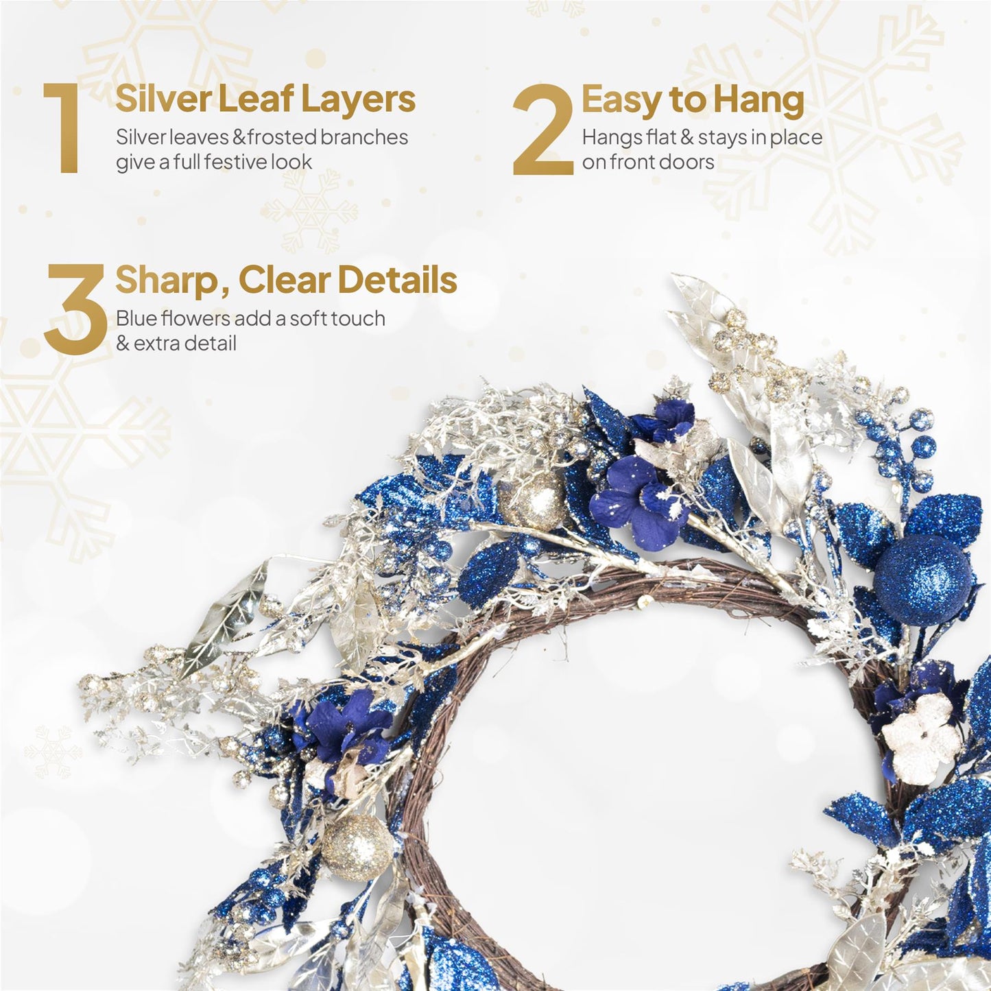 58cm Baubles Wreath Gold/Blue