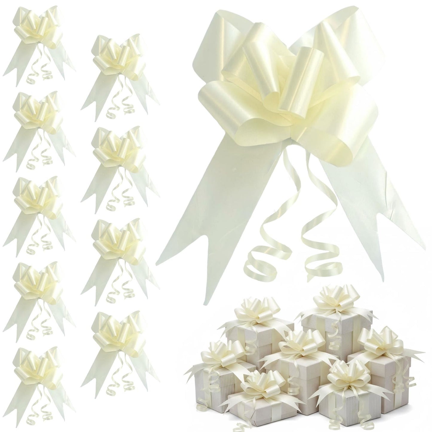 Shatchi 20pcs Ivory 30mm/3cm Pull Bows Gift Wrap & Hampers