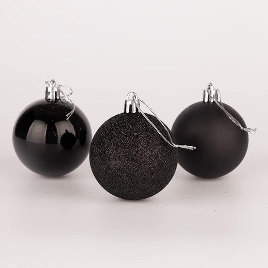 6 Black Baubles - 6cm