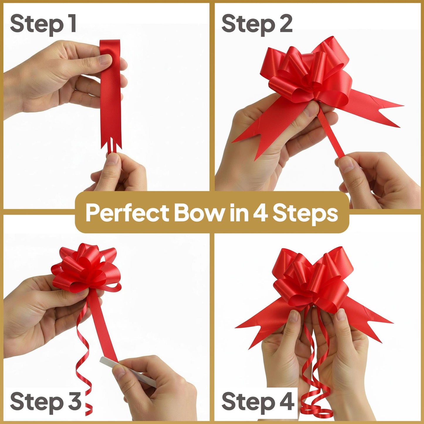 Shatchi 60pcs Red 30mm/3cm Pull Bows for Wrap, Hampers, Parties & Craft Use