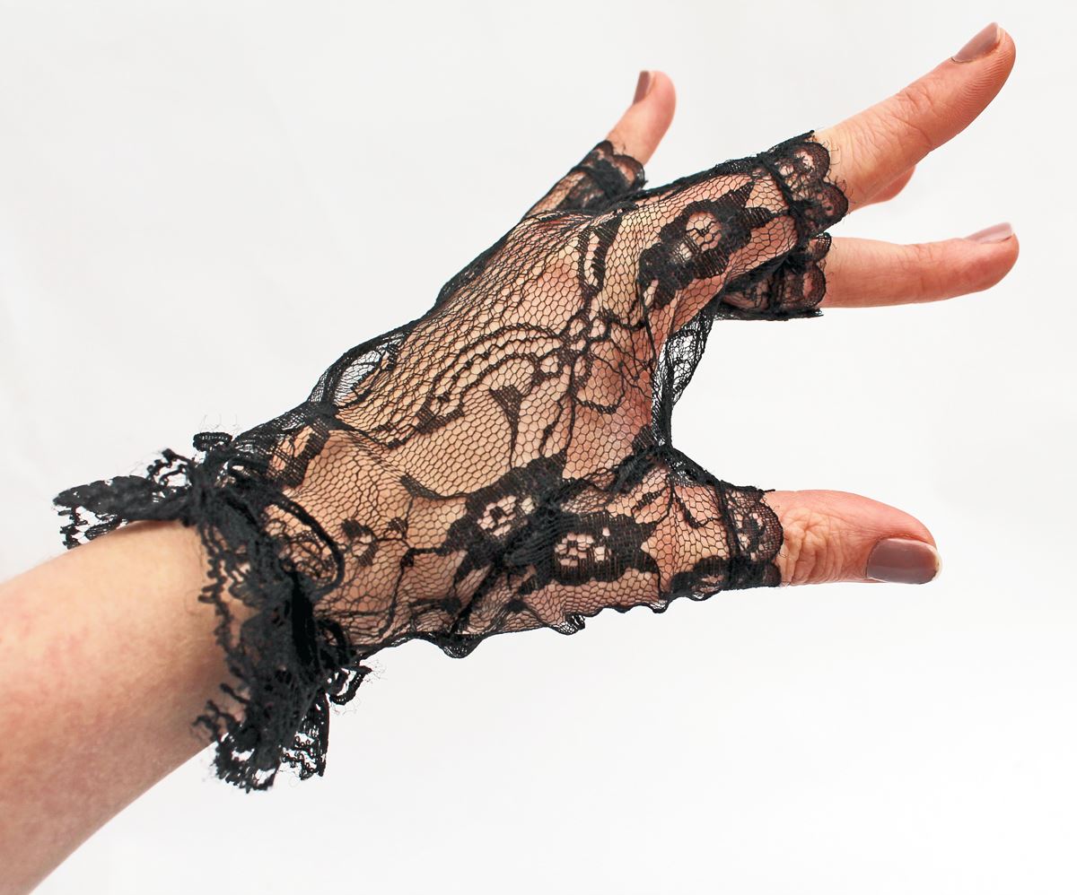 Black Lace Fingerless Gloves, Women�s Halloween Accessory