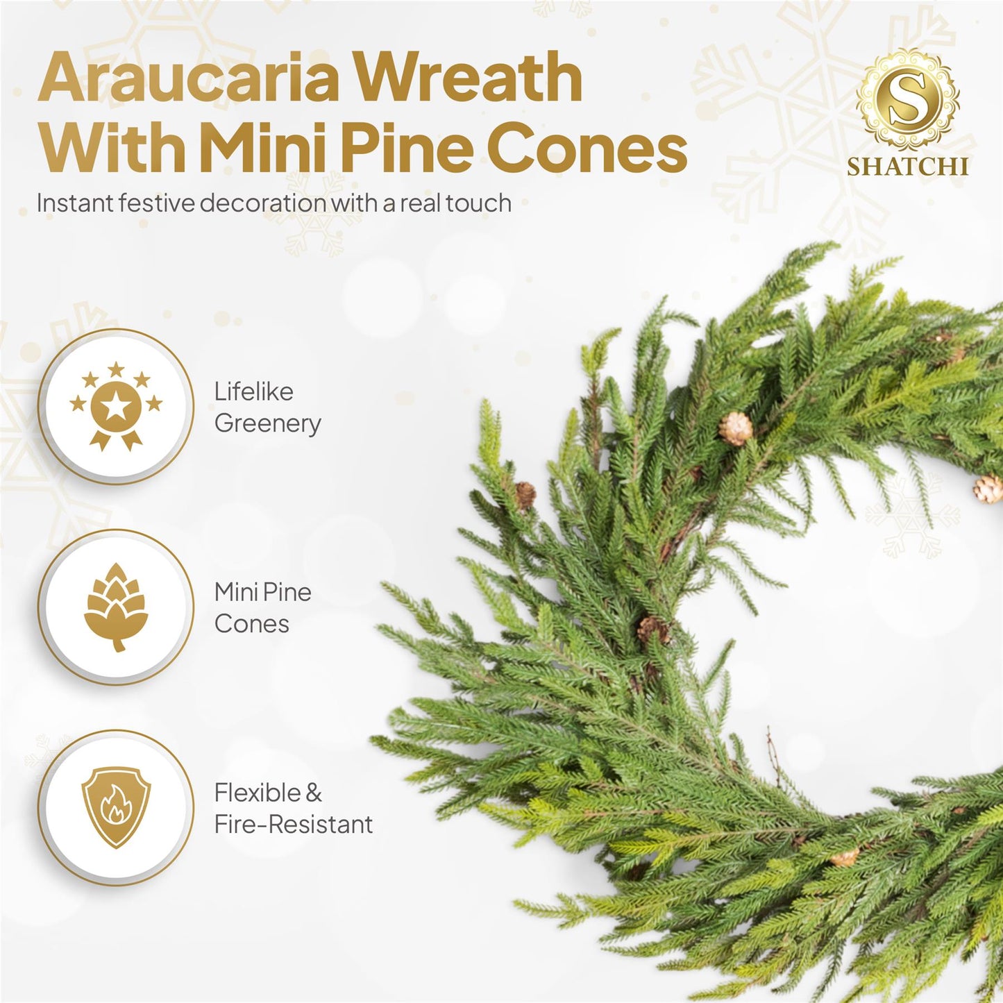 60CM ARAUCARIA WITH MINI PINE CONES WREATH