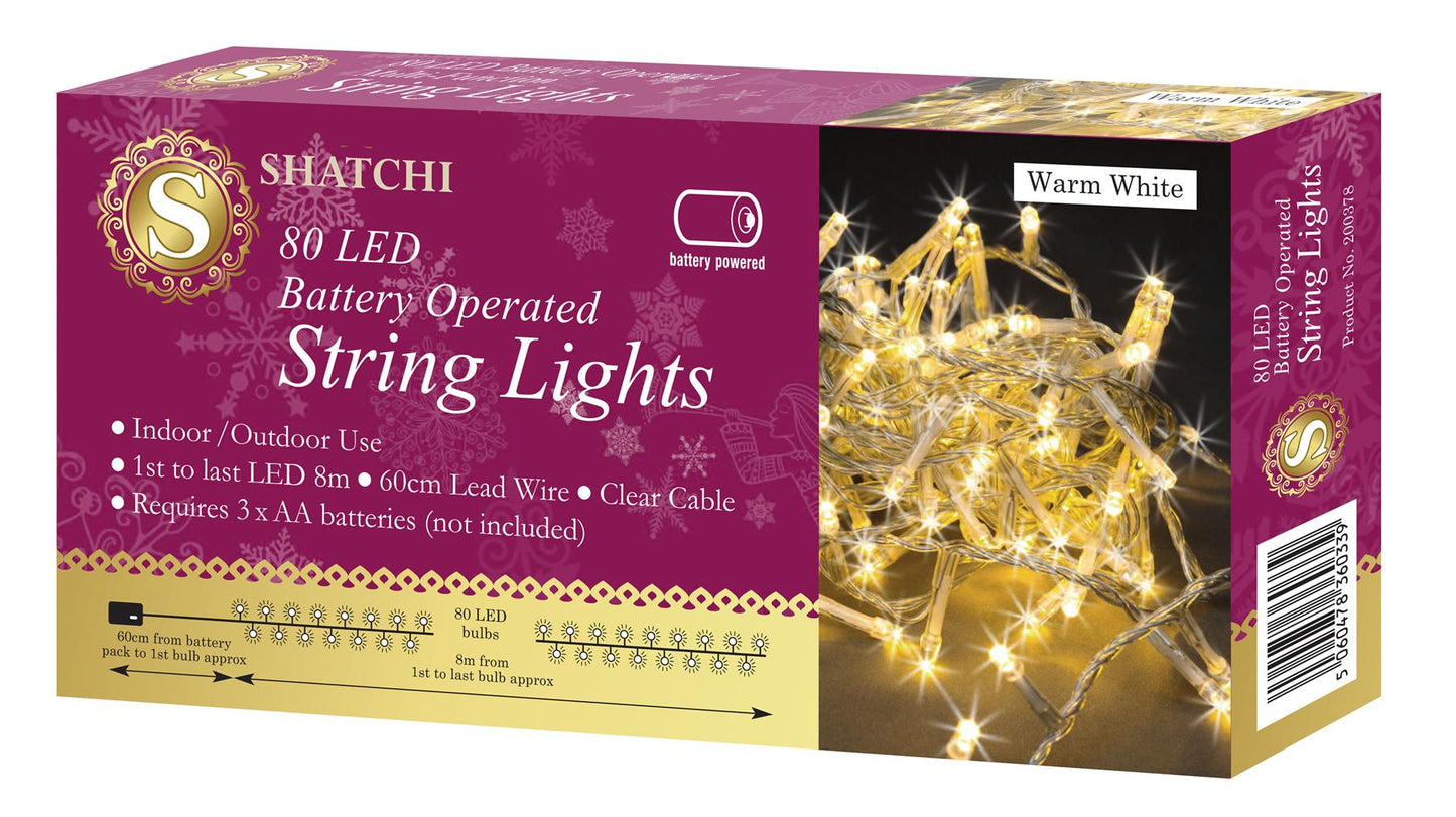 80 LED Warm White Battery Operated Fairy Lights