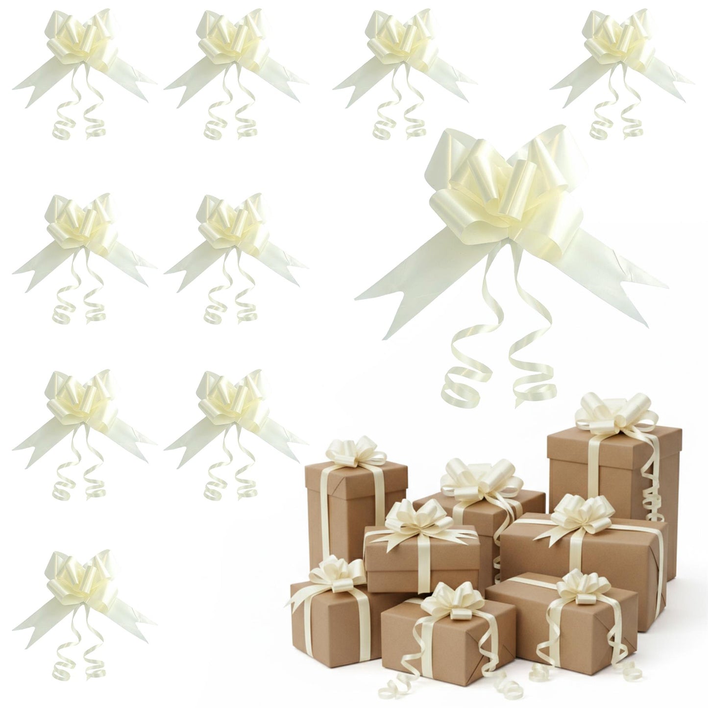 Shatchi 60pcs Ivory 50mm/5cm Pull Bows Gift Wrap & Hampers