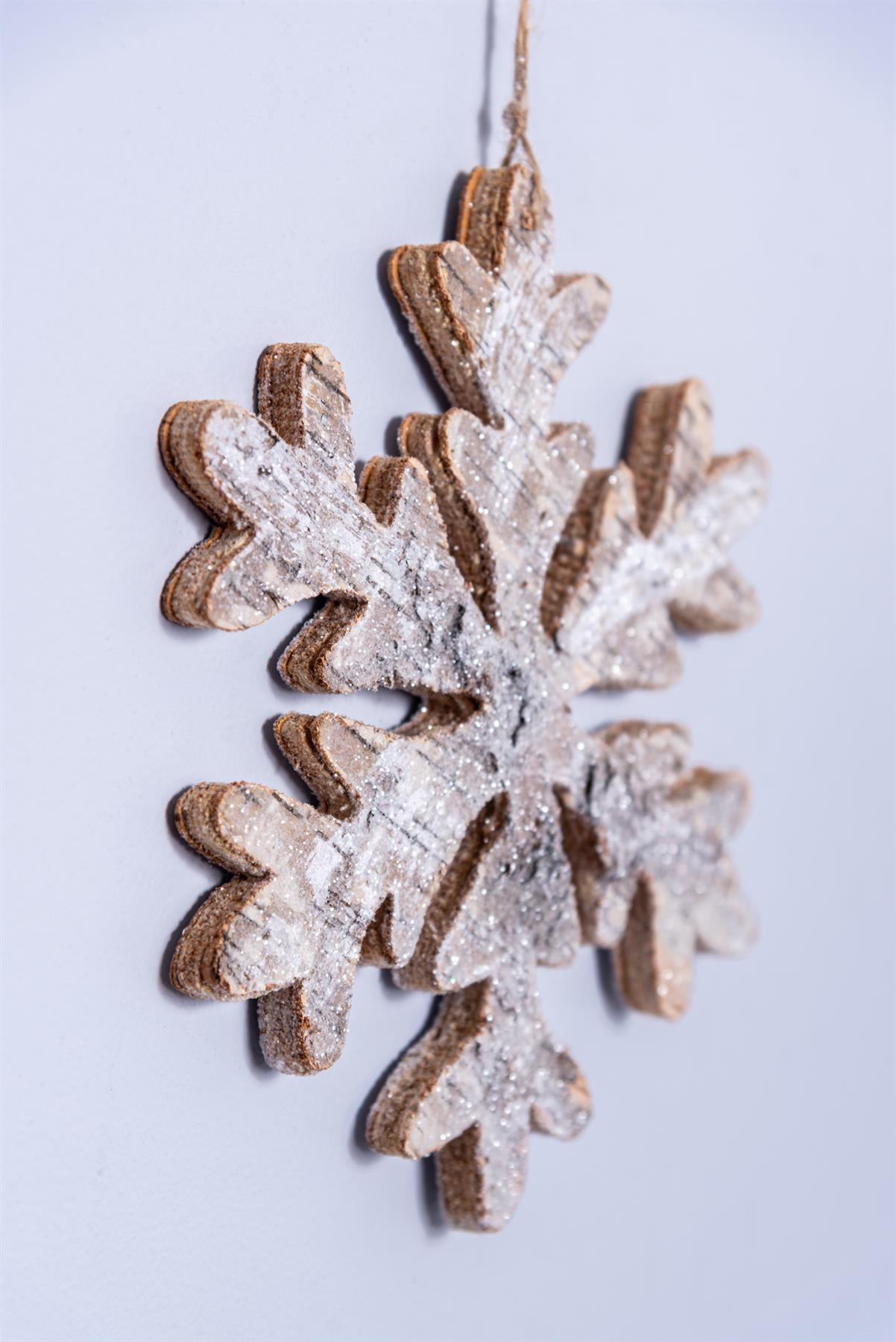 16cm Snowflake Shape Birch Bark Wooden