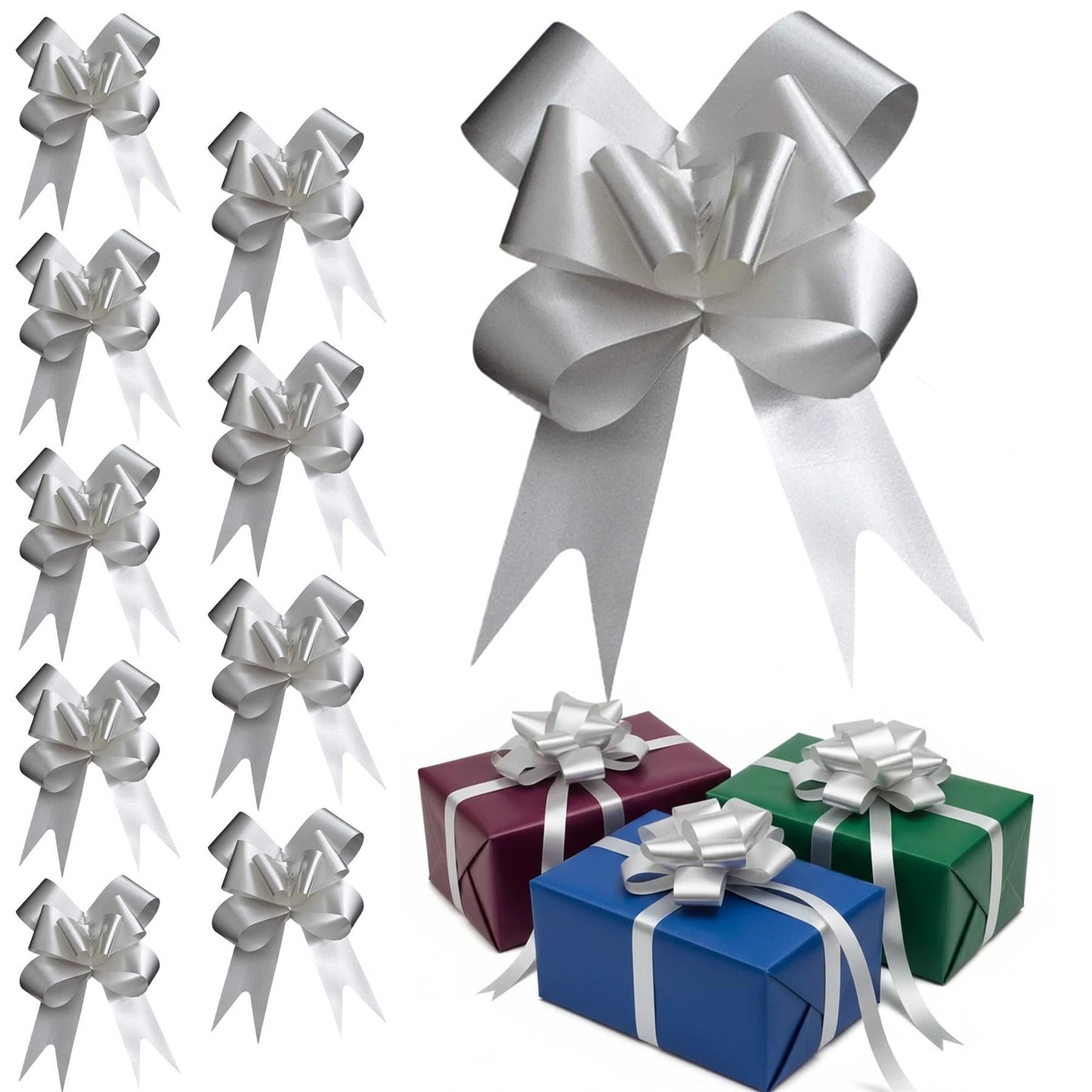 Shatchi 30pcs Silver 50mm/5cm Pull Bows Gift Wrap & Hampers