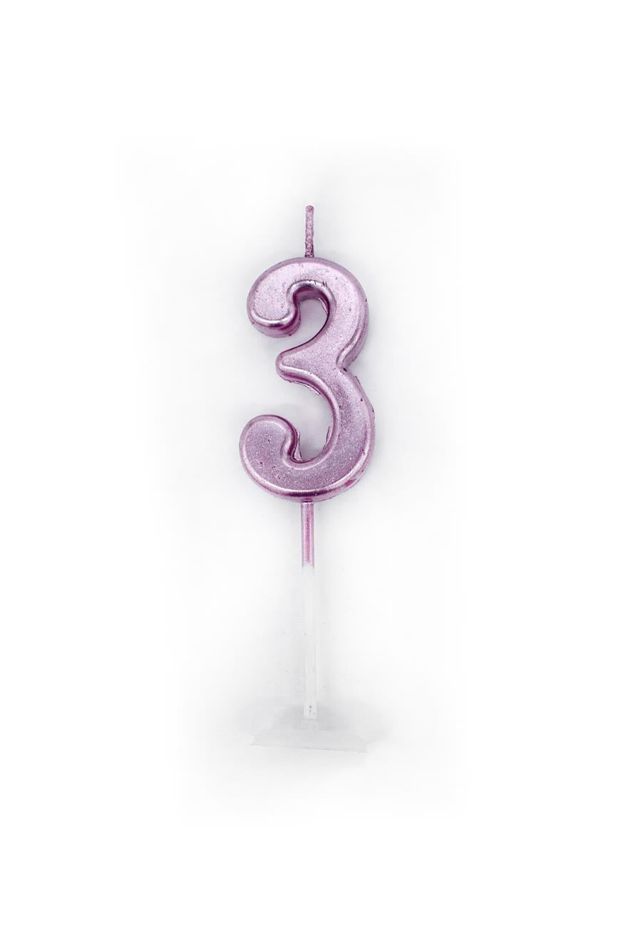 Pink Number 3 Party Cake Candle