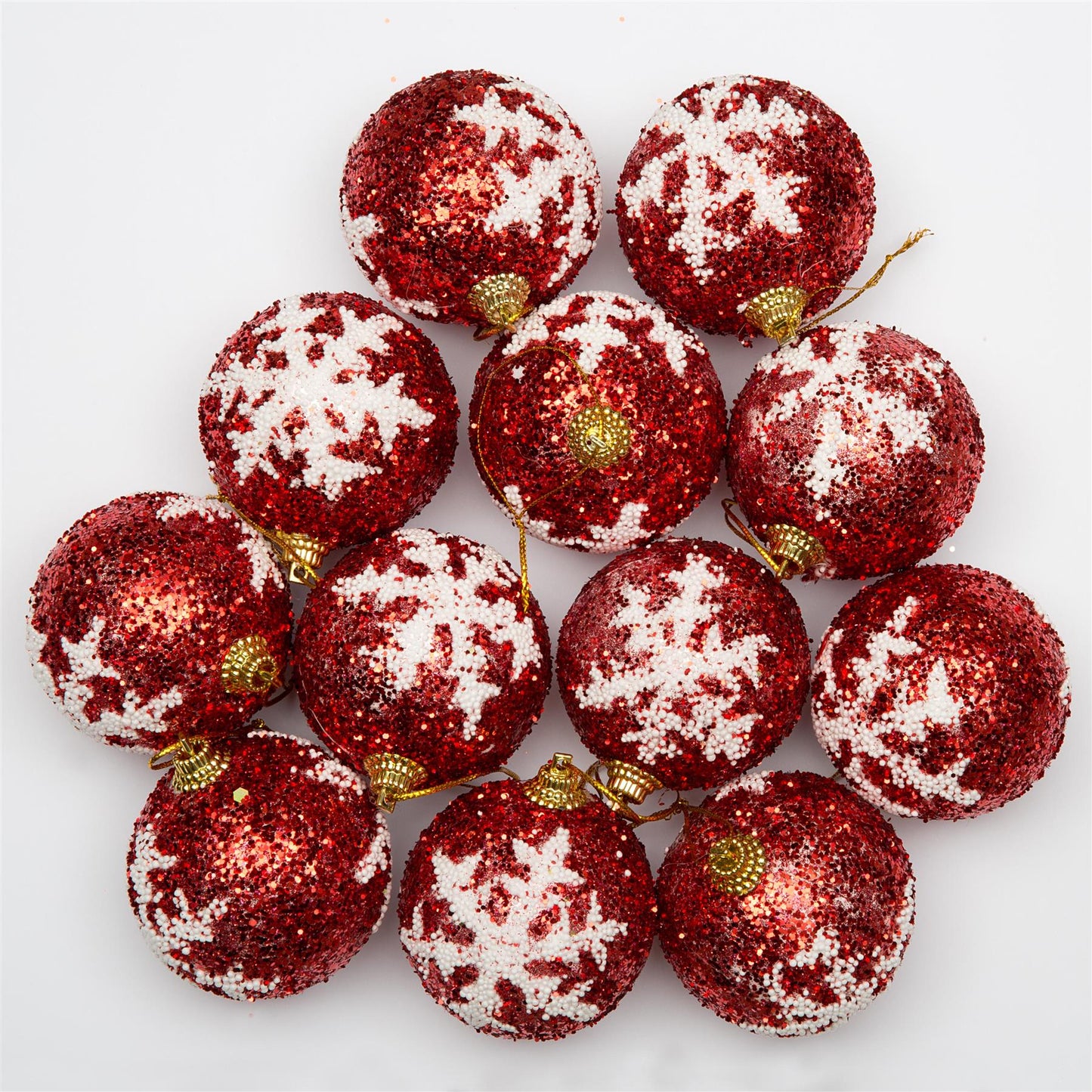 12 Red Glitter Baubles - 5.5cm