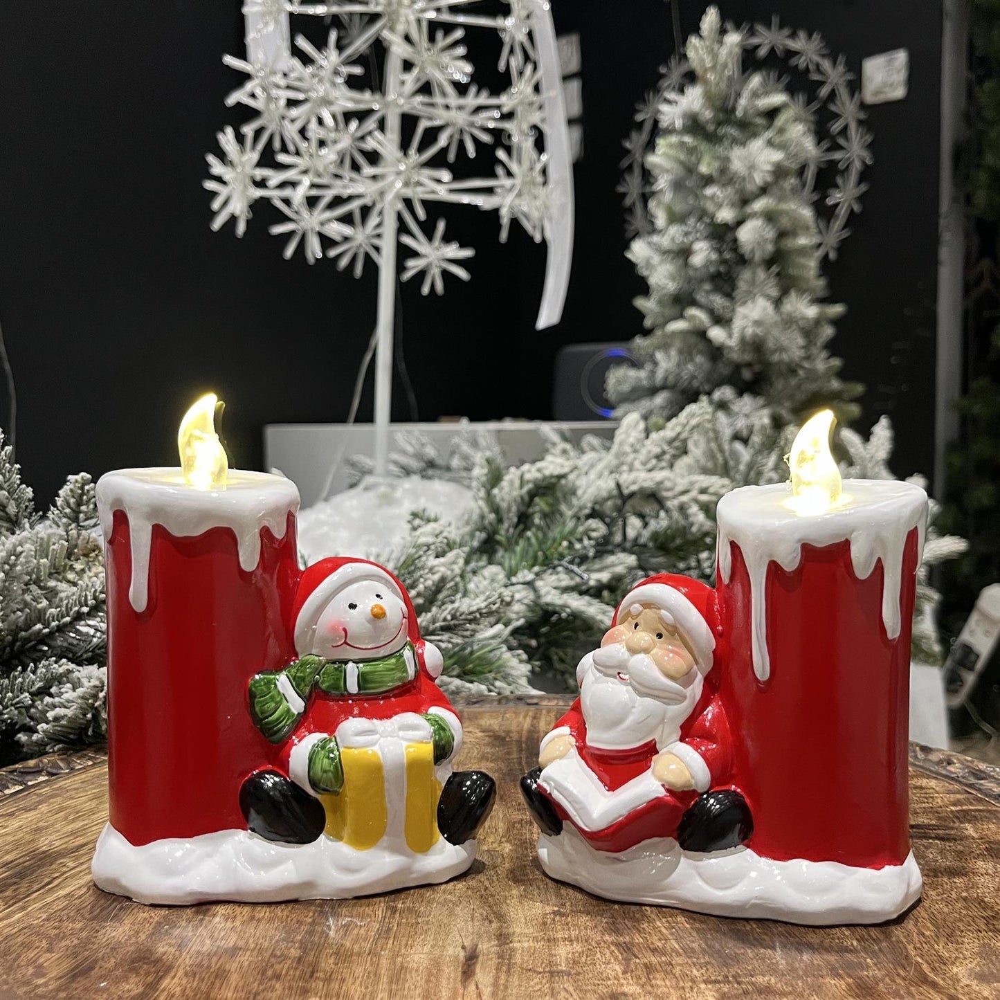 2 Pcs Assorted Santa & Snowman Resin Christmas Flameless LED Candles - Battery Operated 11.76.514.2cm