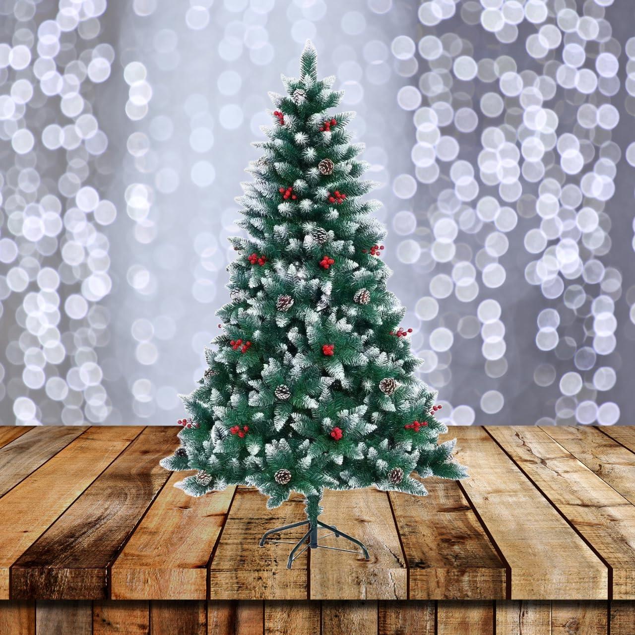 5Ft Balmoral Fir Christmas Tree with 480 Tips - Flocked Tips, Berries, and Pine Cones