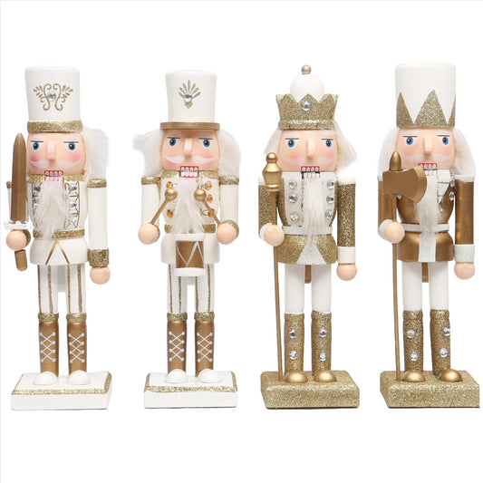 25cm Gold & White Wooden Nutcrackers - 4 Pcs Set