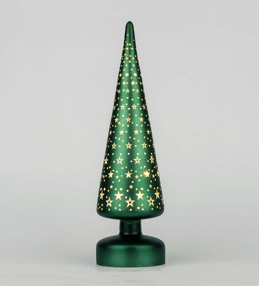 32cm Green Christmas Glass Lamp with LEDs