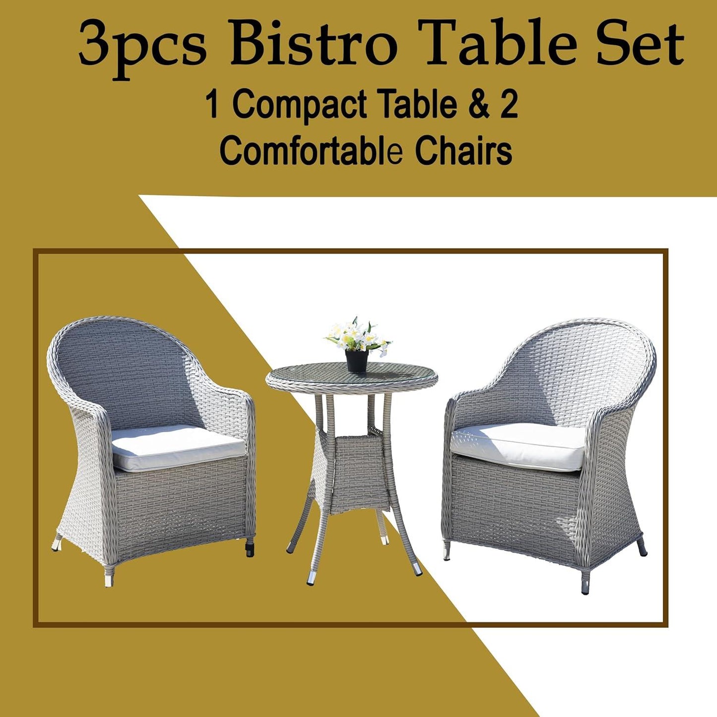 Sorrento 2 Seater Rattan Bistro Set 3Pcs