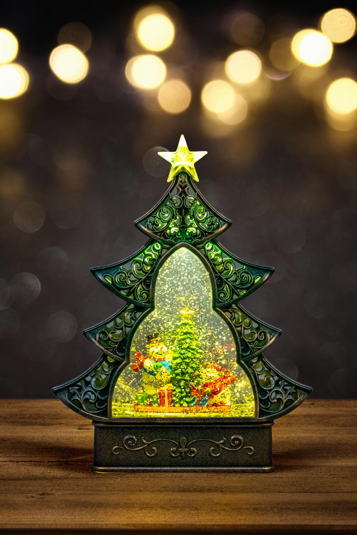 Christmas Tree Light-Up Nativity Water Snow Globe