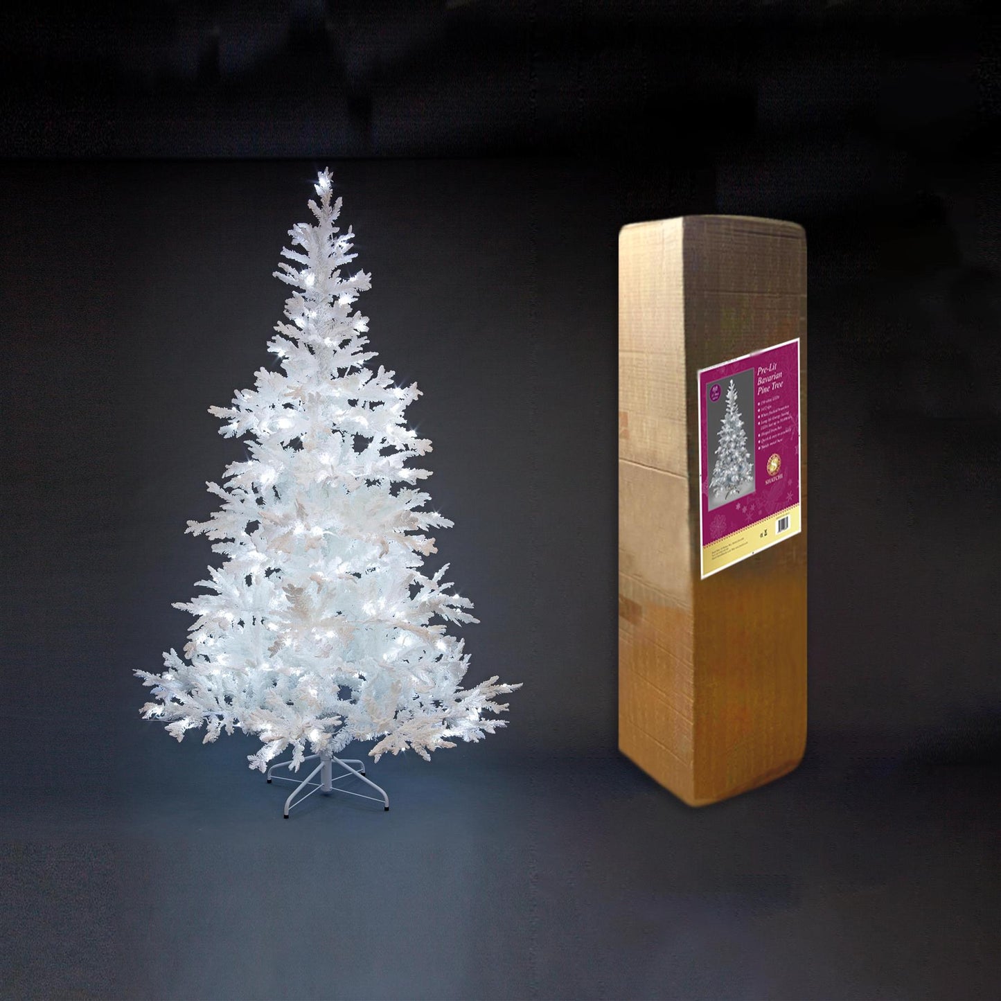 210cm Bavarian Pine White Flocked Pre-Lit LED Christmas Tree - 7ft