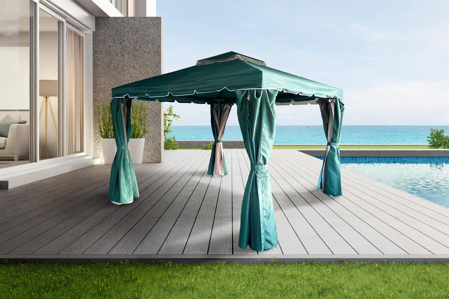 3x3x2.75m Green Gazebo with Nets - Aluminium Frame, Steel Roof