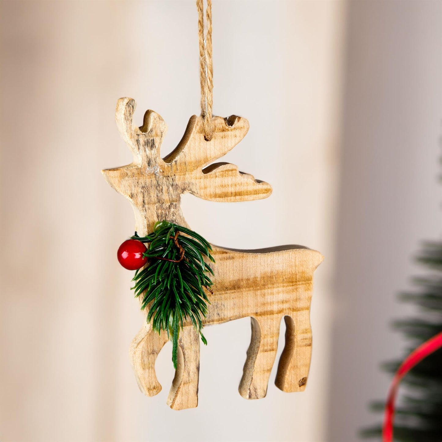 Wooden Reindeer Ornament (12x8x1.5cm)