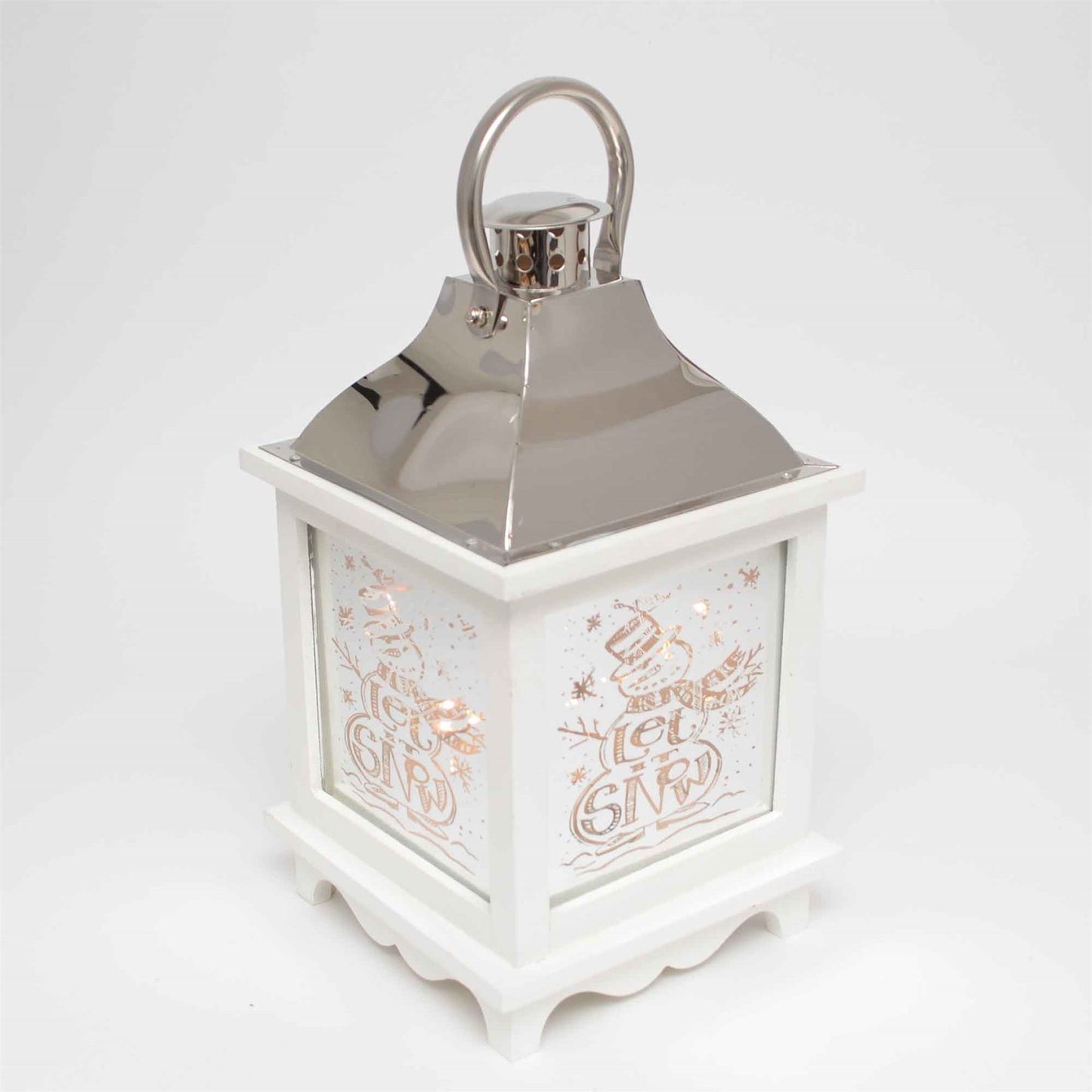 Let It Snow White Christmas Lantern - Wooden White LED Light