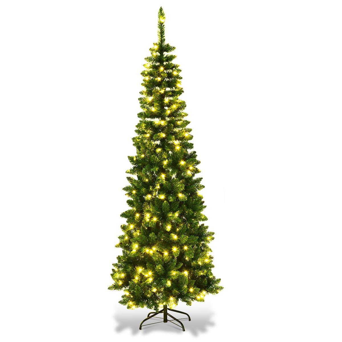 7ft Pre-Lit Green Pencil Christmas Tree, White LEDs