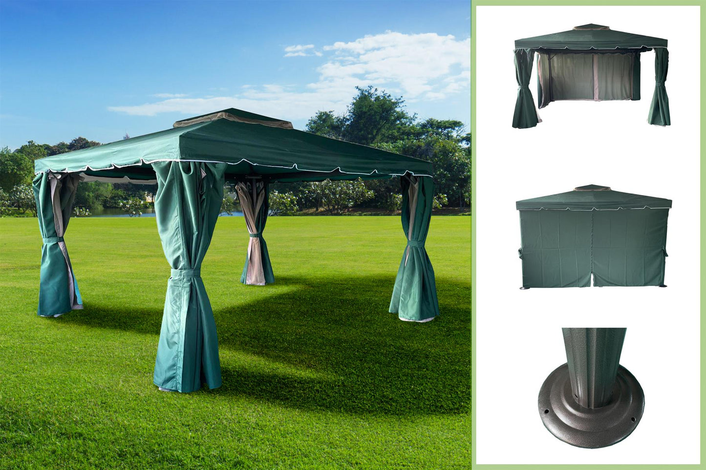 3x4x2.75m Green Gazebo with Nets - Aluminium Frame, Steel Roof