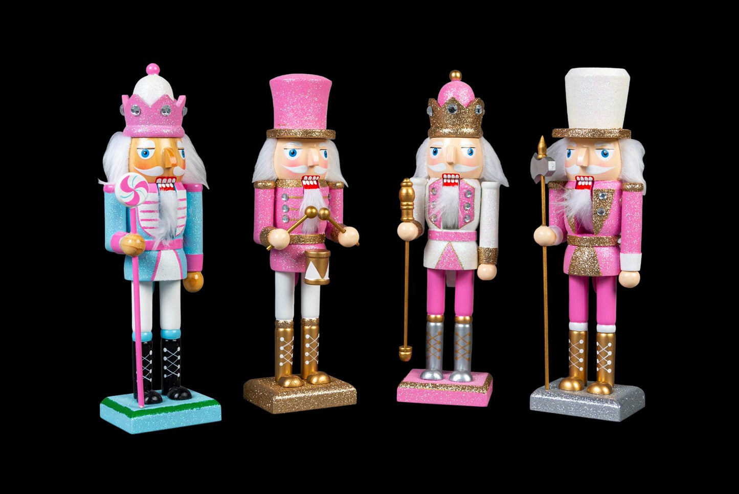 25cm Pink Wooden Nutcrackers, 4pcs Set