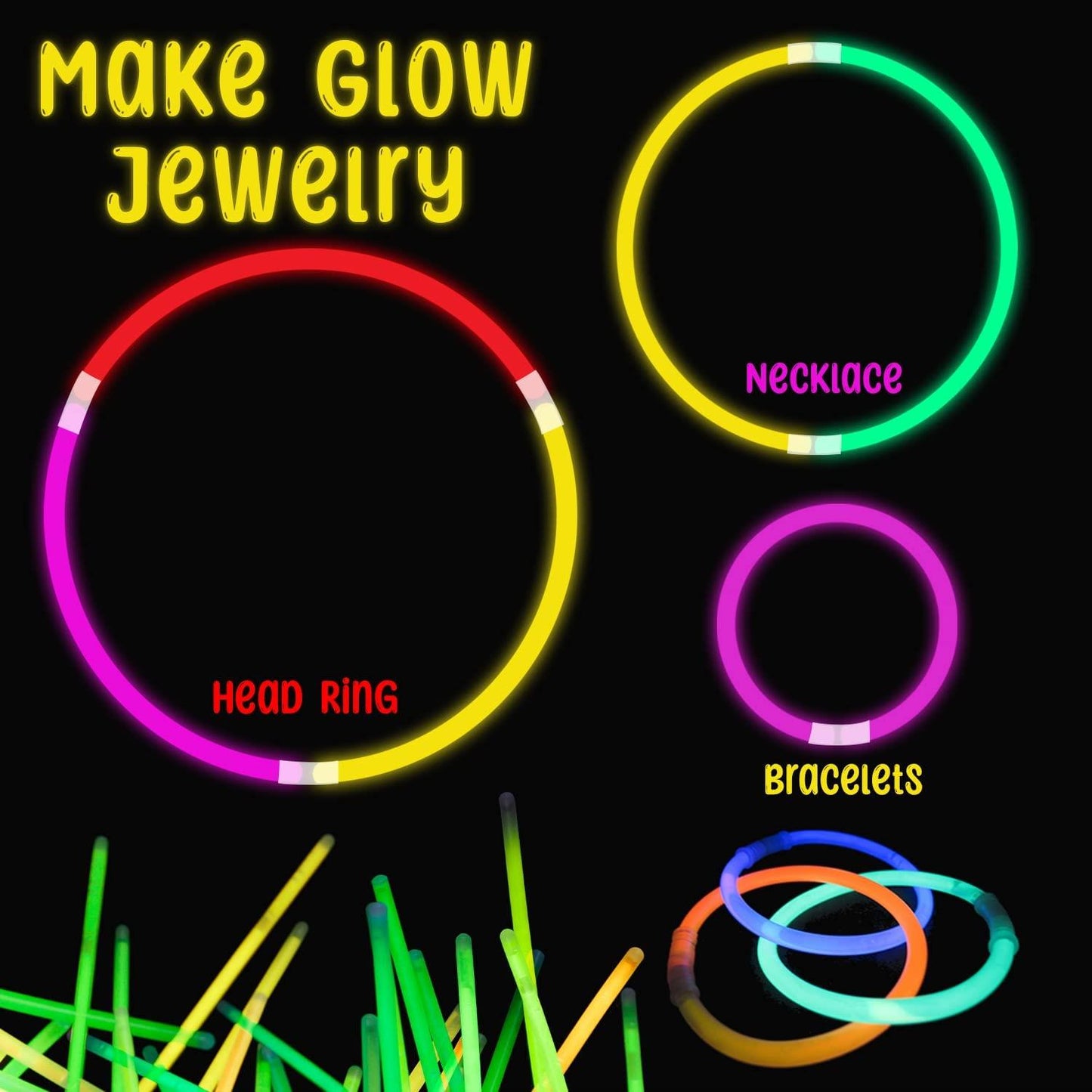 200 Glowsticks in Mixed Colors & 200 Bracelet Connectors