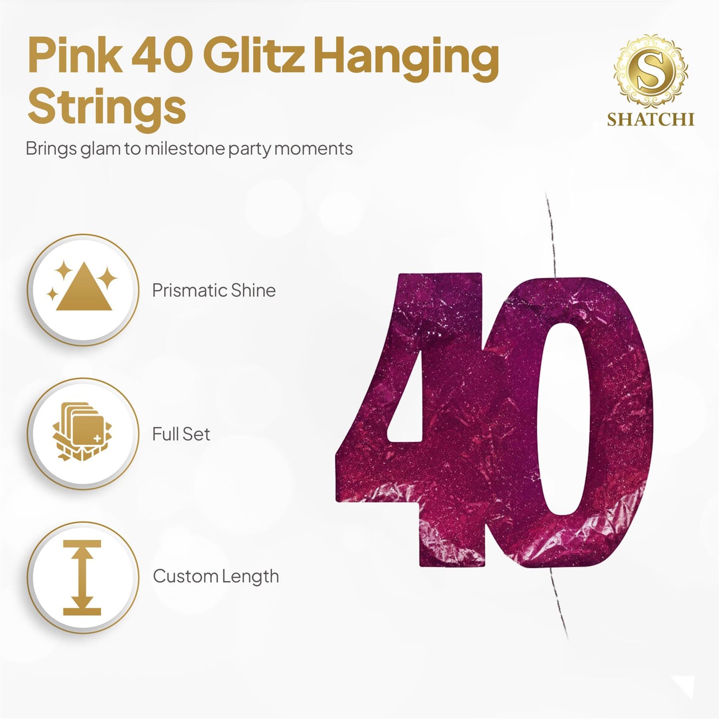 Shatchi 40th Glitz Pink Foil Hanging String Party Decorations Pack of 6