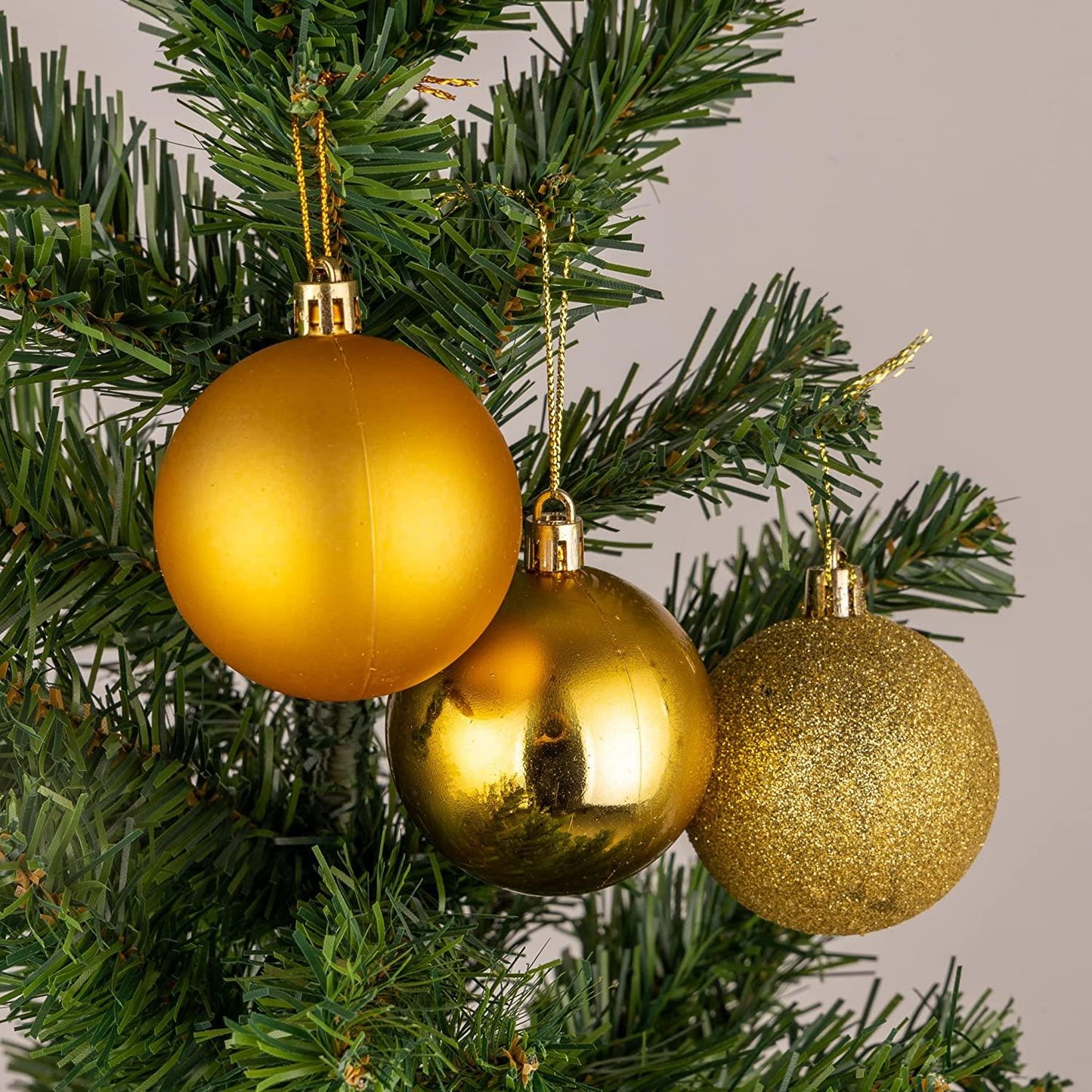 18 Deep Gold Baubles 6cm PVC Set