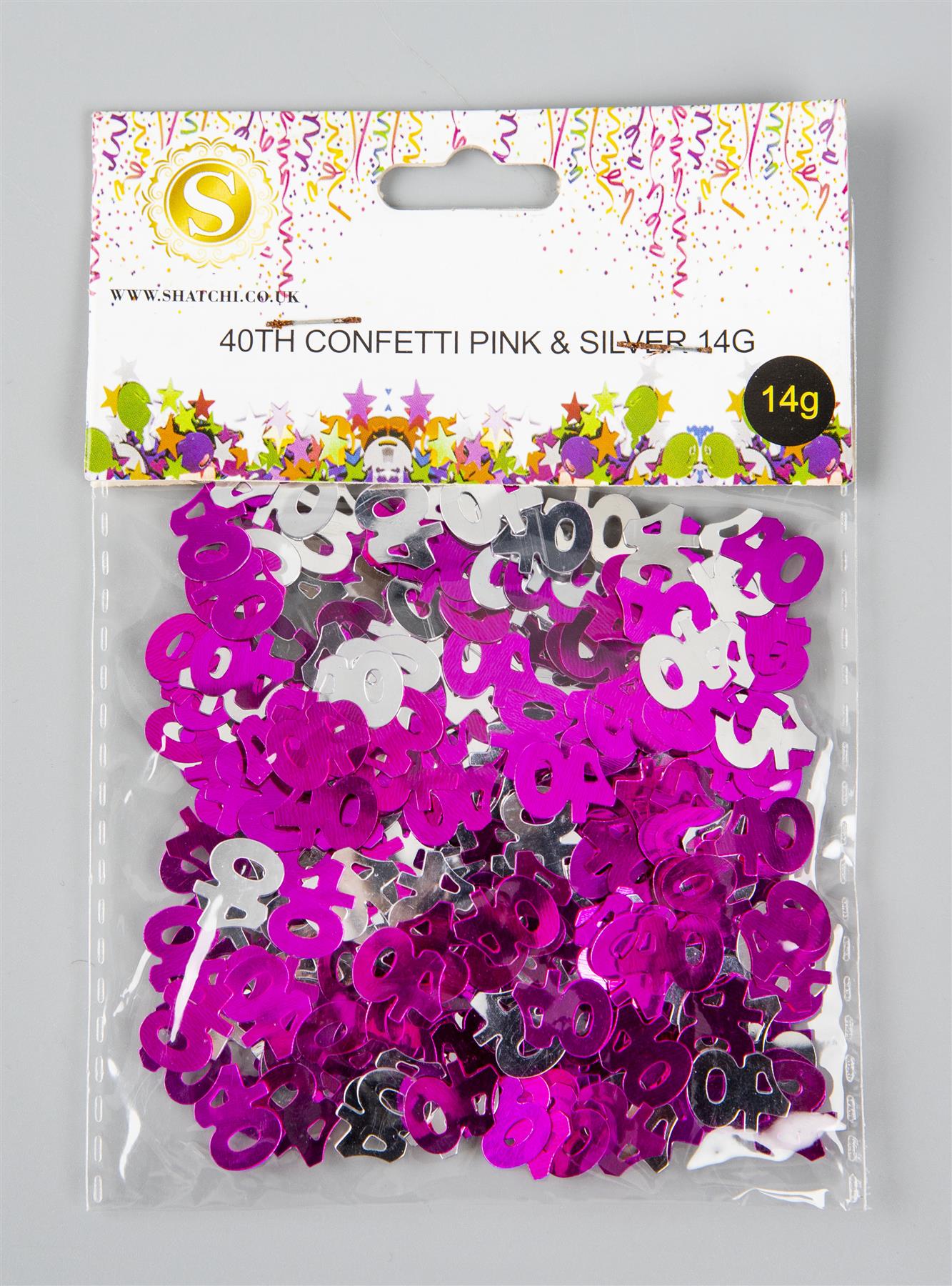 Shatchi 14g 40th Happy Birthday Pink & Silver Party Confetti