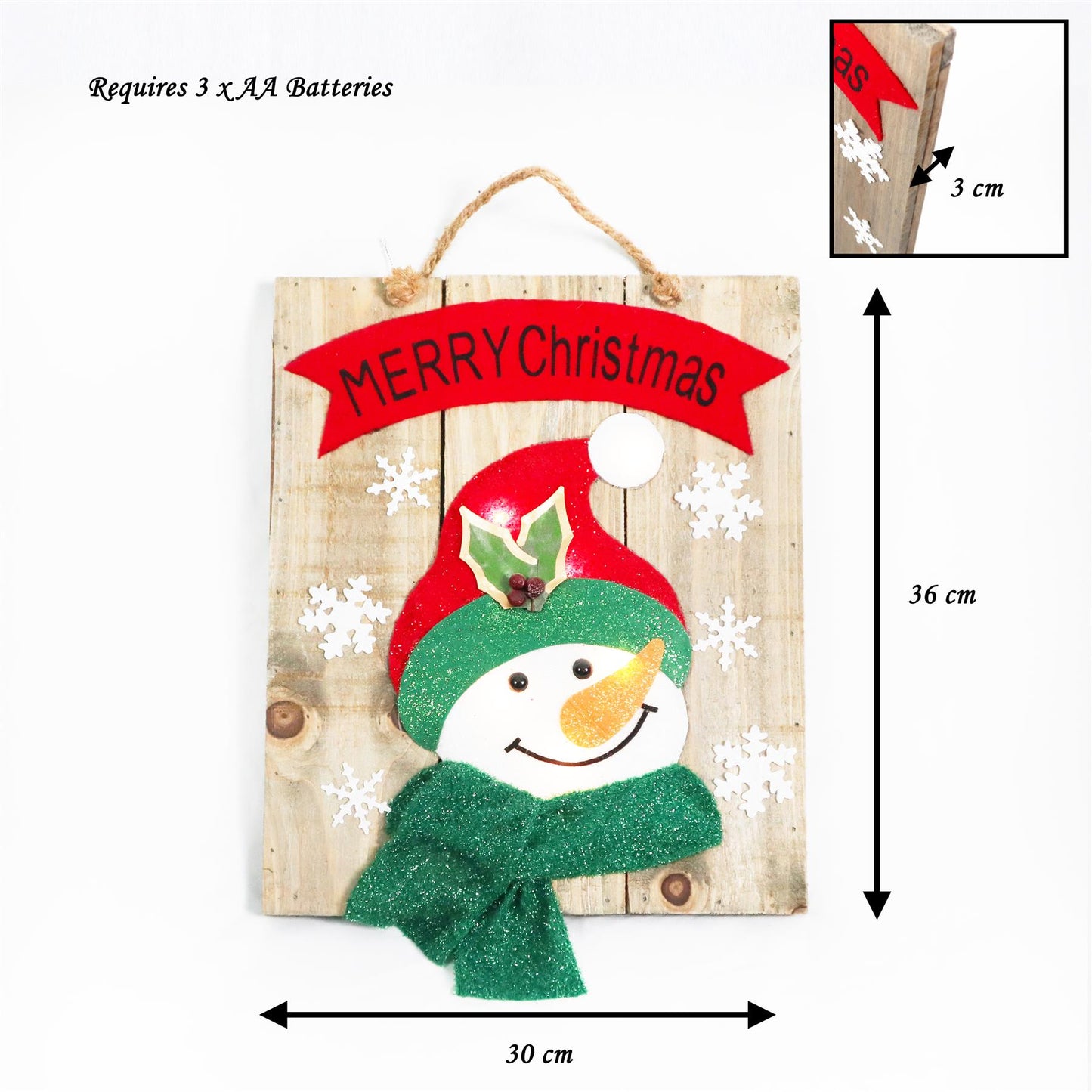 Wooden Hanging Frame Decor featuring Snowman - Dimensions: 30x3x36cm