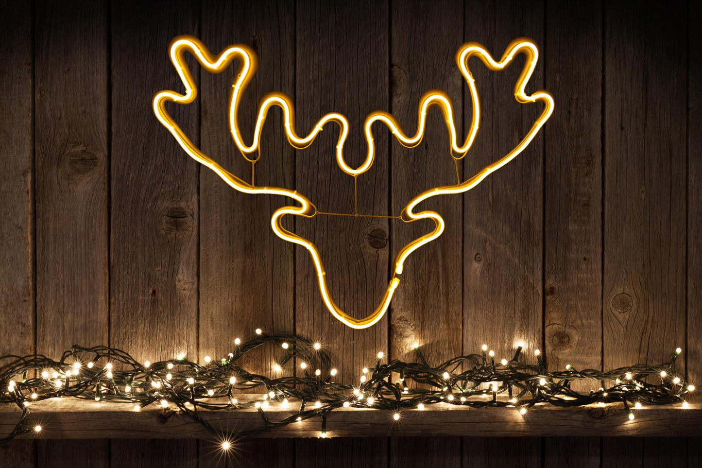 Stag Head Rope Light Silhouette (Warm White) 46 x 65cm