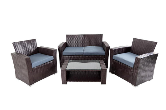 Dark Brown Rattan Sofa 1 Sofa, 2 Chairs, 1 Table