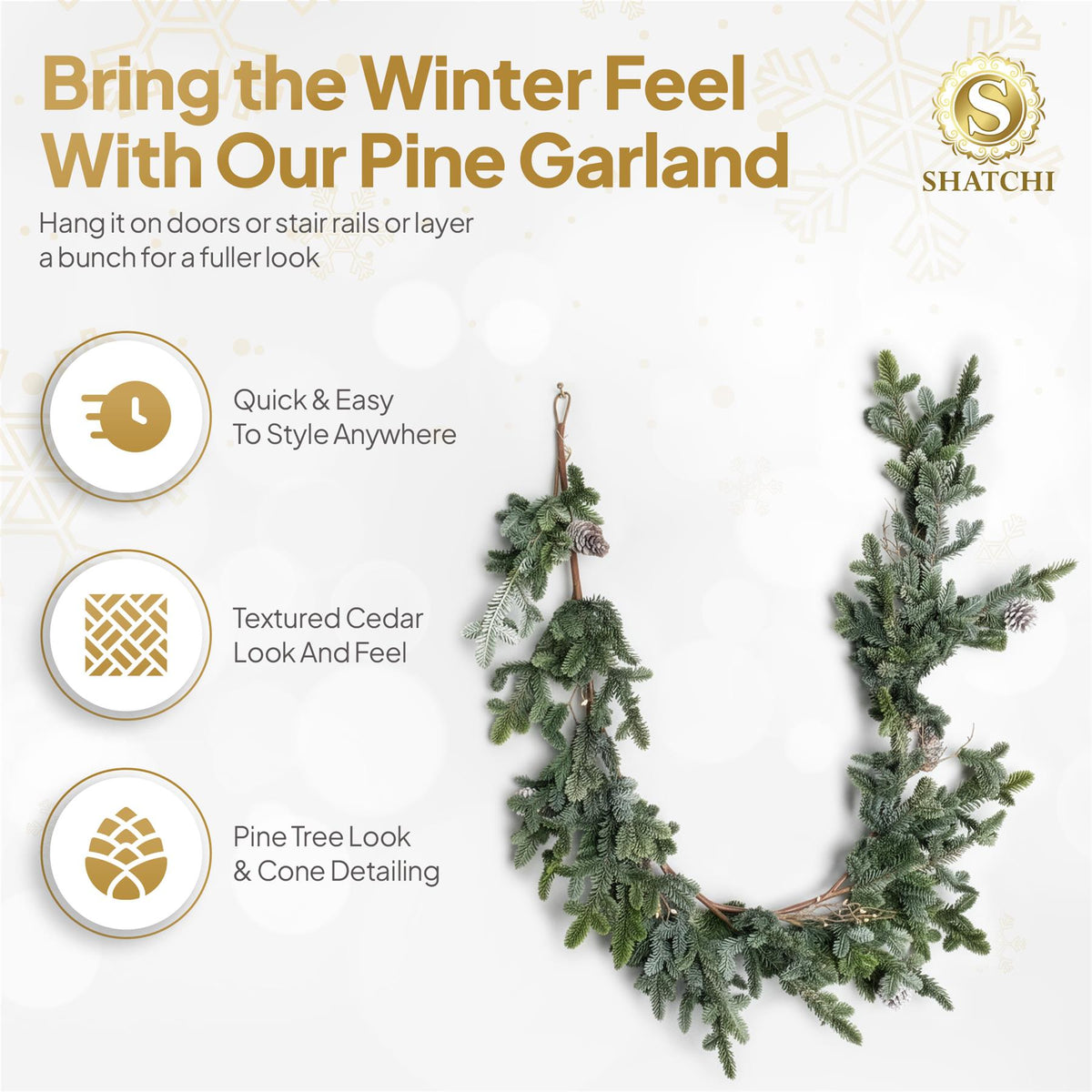 180CM CYPRESS PINE WITH PINE CONES GARLAND