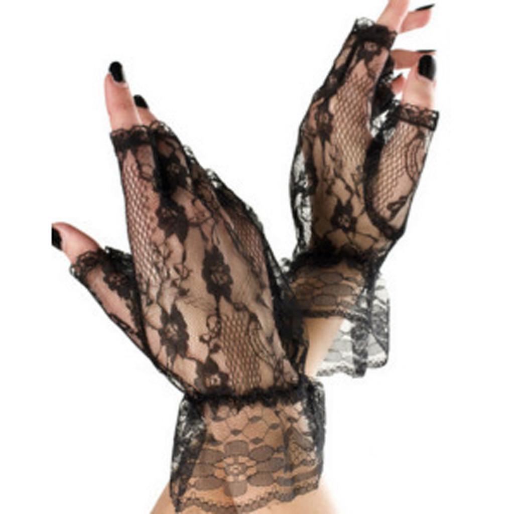 Black Lace Fingerless Gloves, Women�s Halloween Accessory