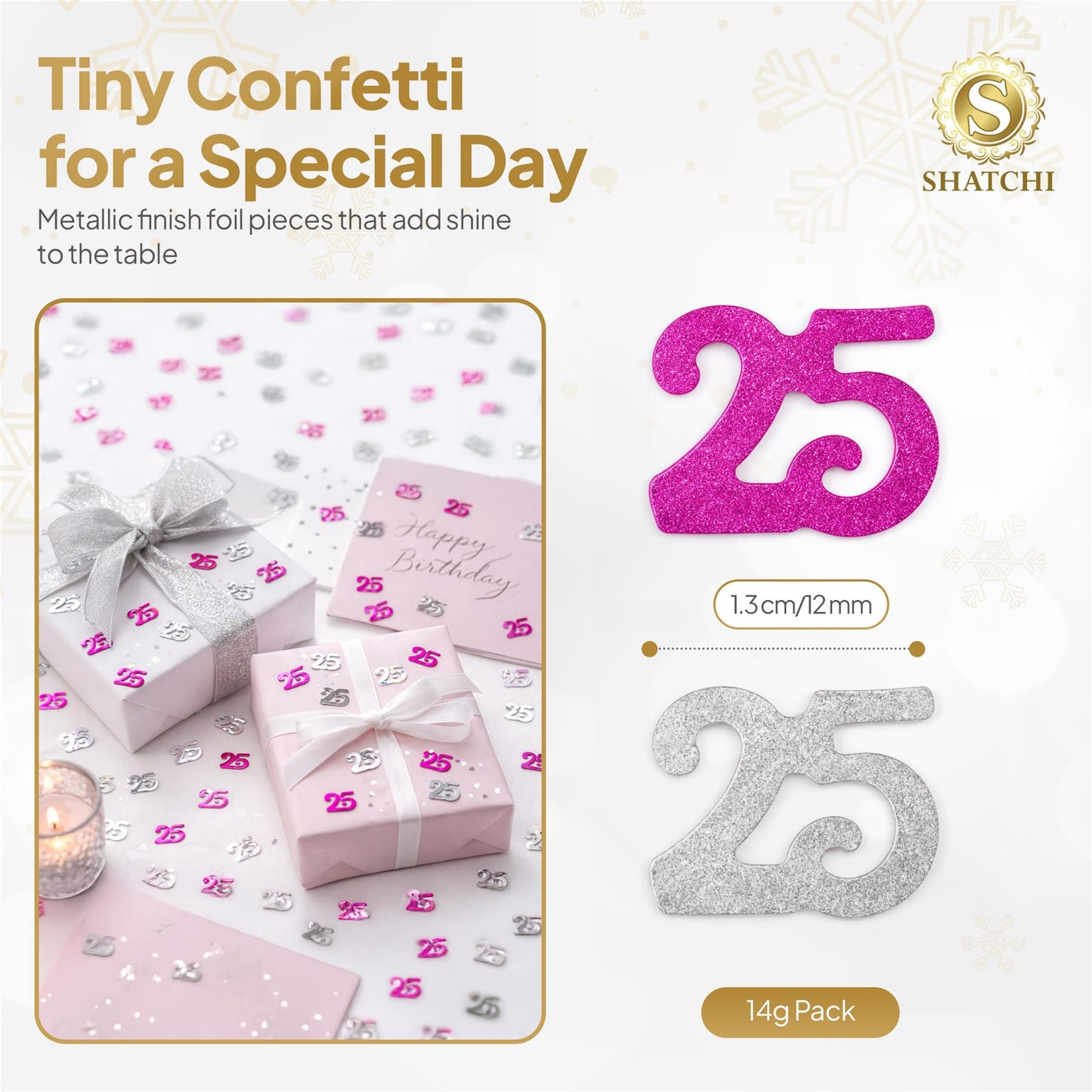 25th Birthday Confetti in Pink & Silver, 14g, 1 Pack
