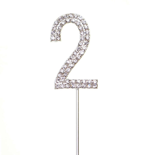 Cake Topper Number 2 Silver Sparkly Diamond