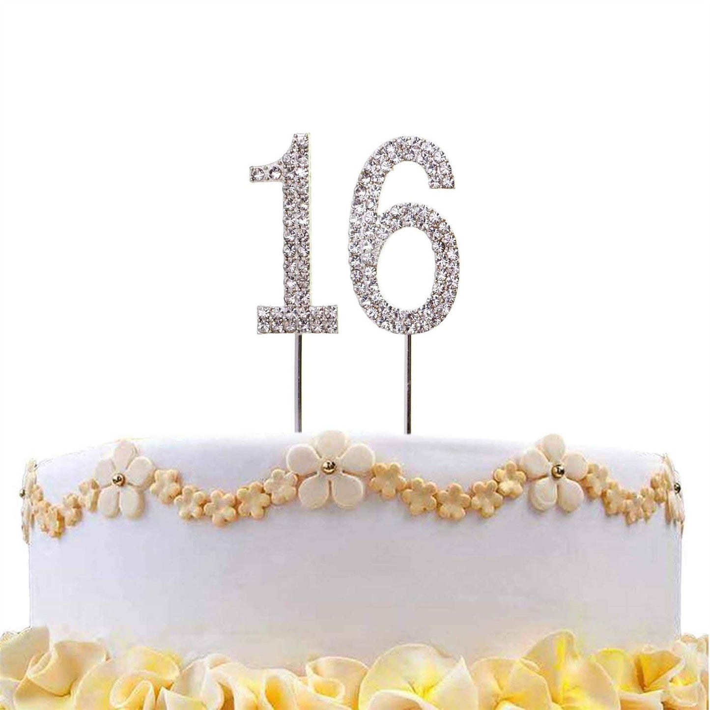 Number 16 Silver Cake Topper