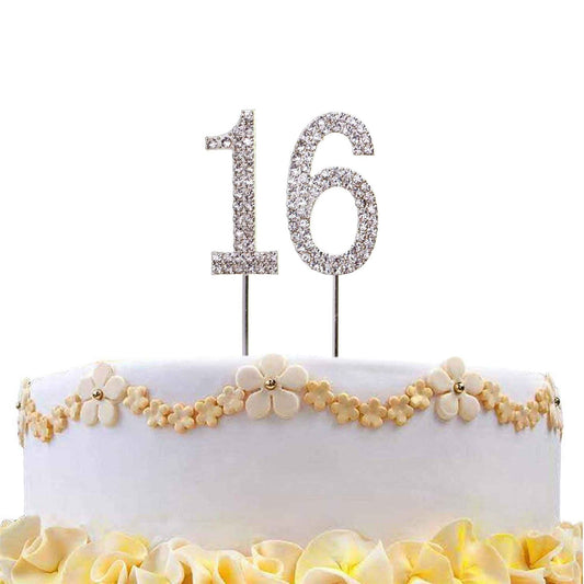 Number 16 Silver Cake Topper