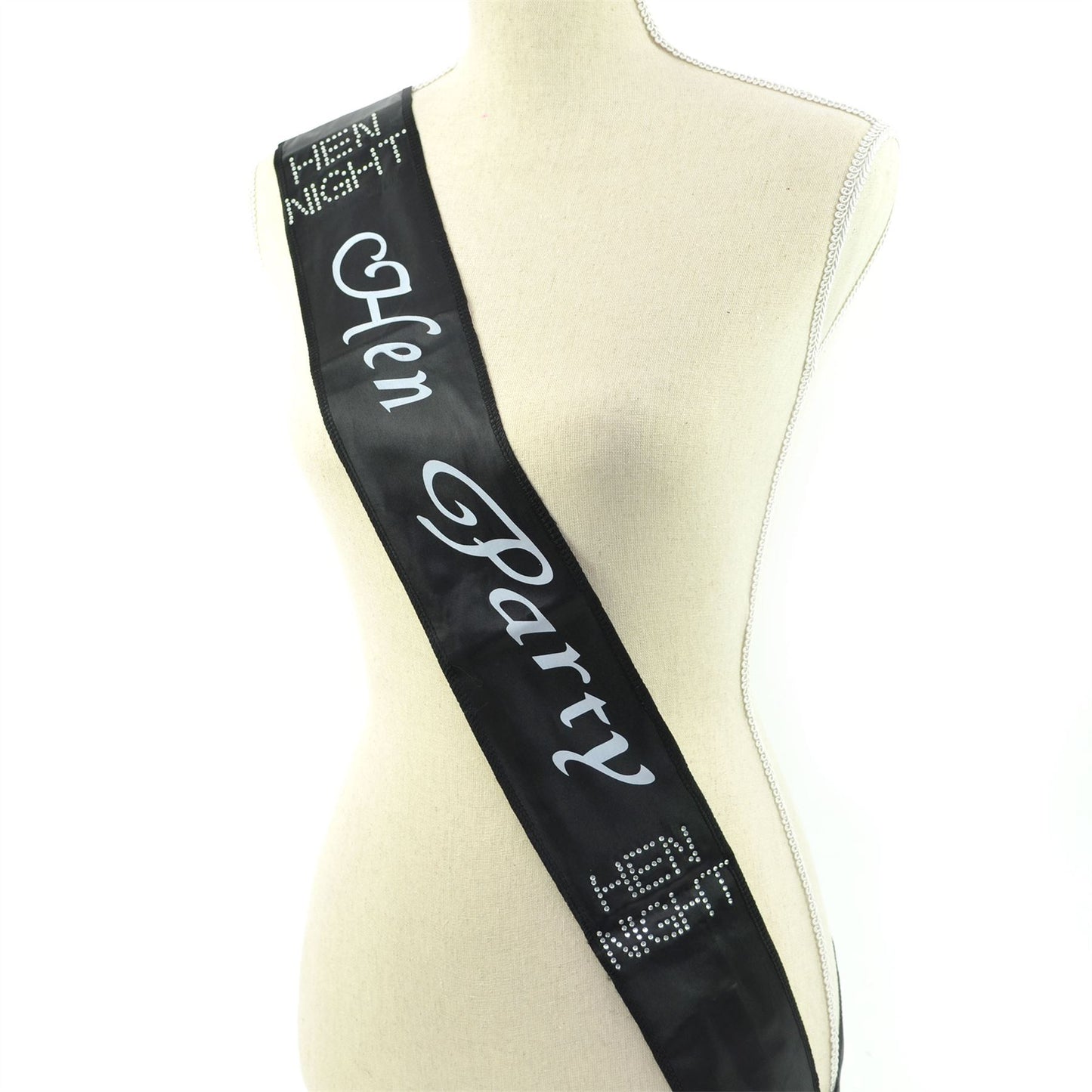 Shatchi Hen Party Diamante Sash - Black & Silver