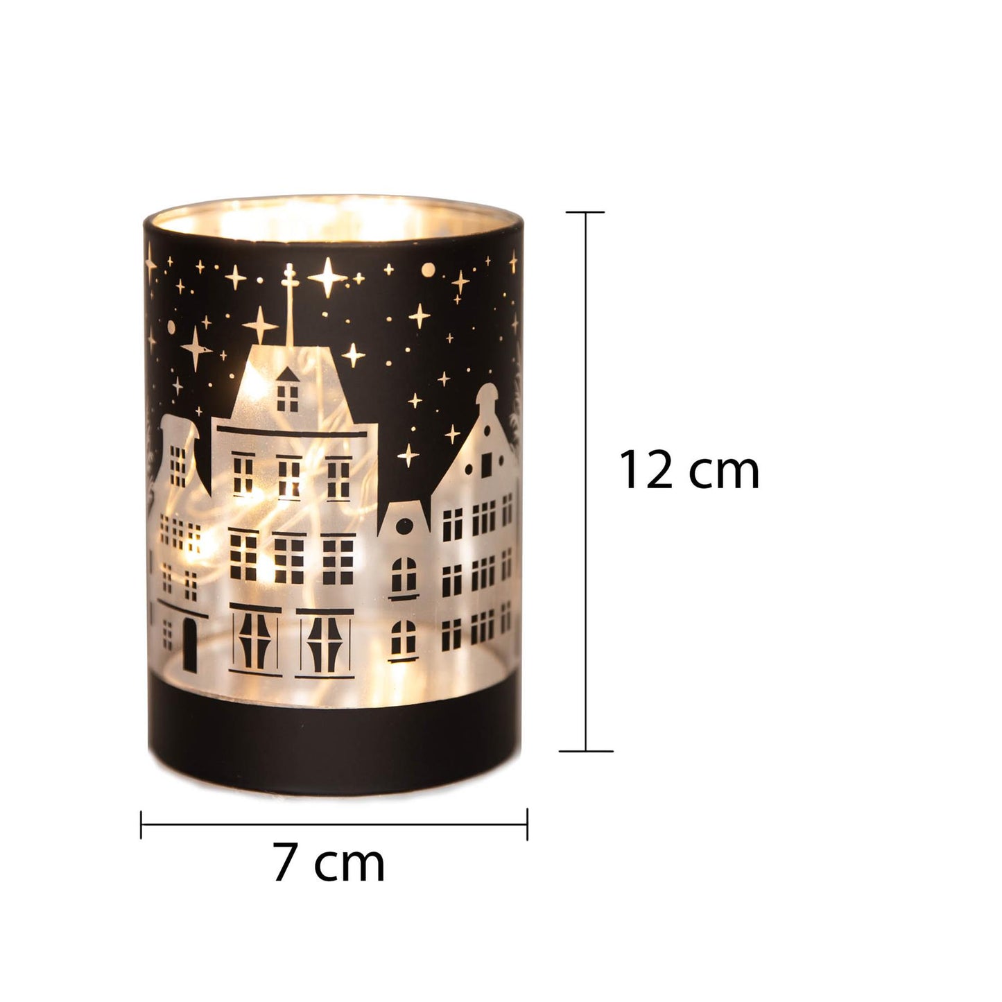 LED Deep Blue Glass Vase with Village Scene 12cm