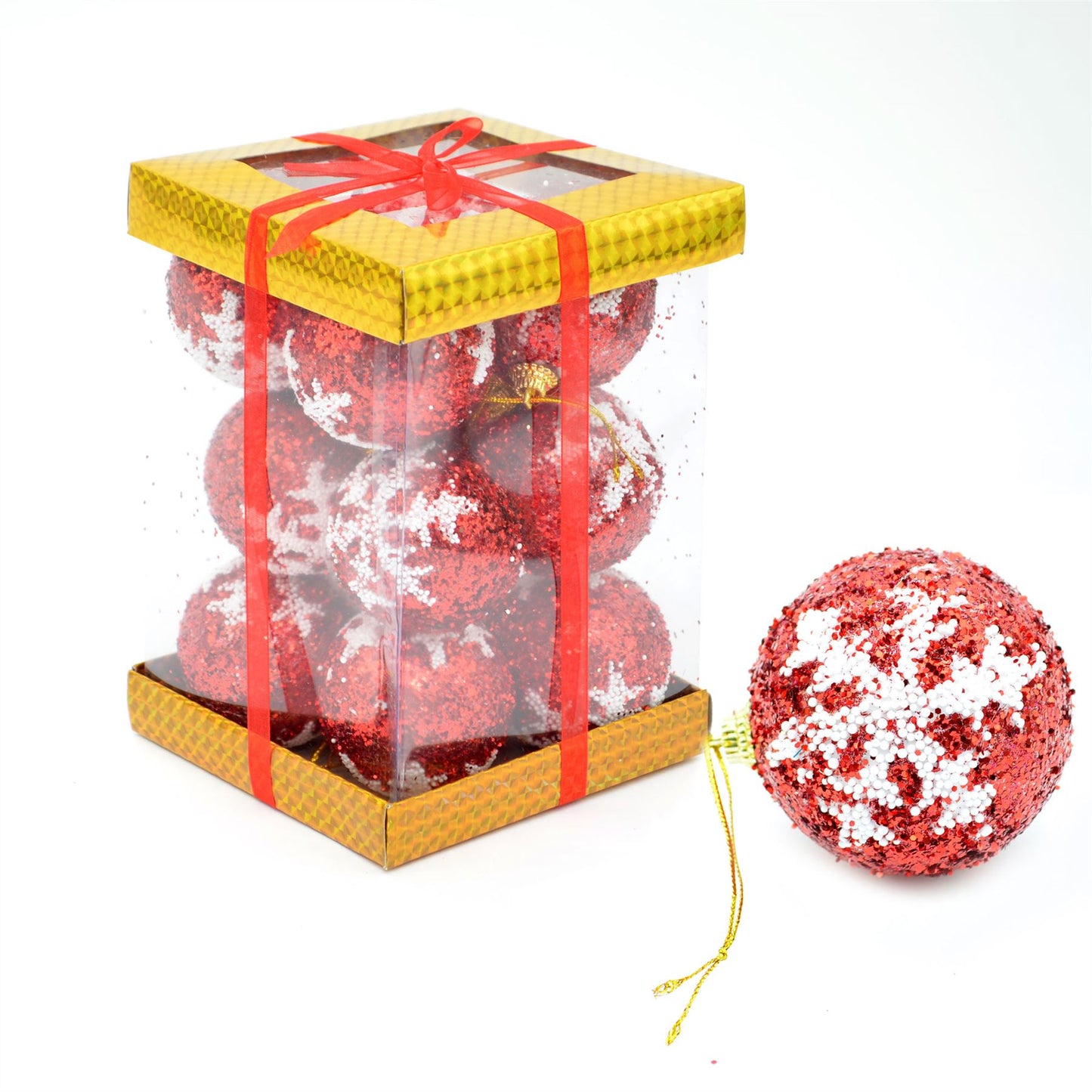 12 Red Glitter Baubles - 5.5cm