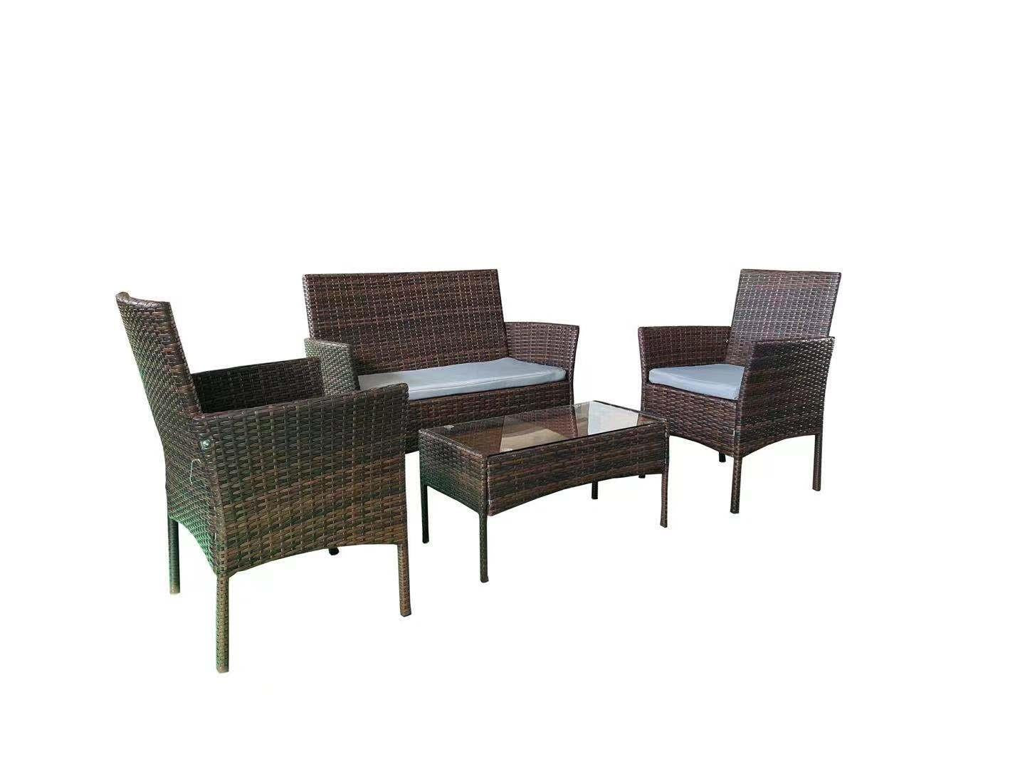 Brown Rattan Sofa 1 Sofa, 2 Chair, 1 Table Set