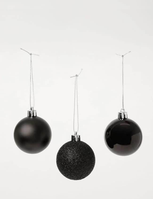 6 Black Baubles - 6cm