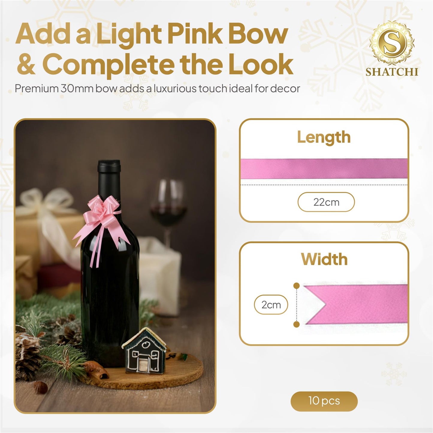 10 Pcs 30mm Light Pink Pull Bows